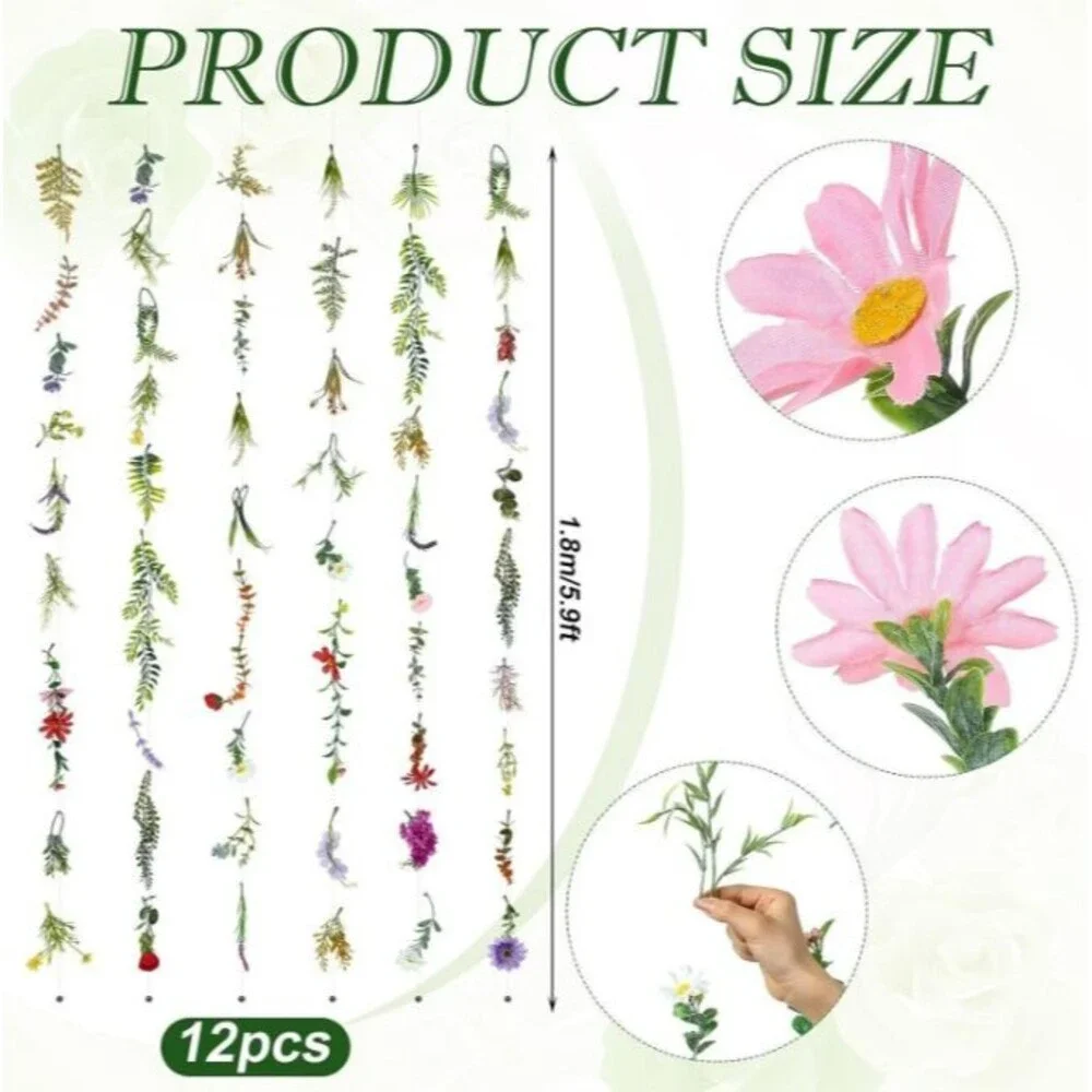 12 Pcs 70.8 ft Hanging Wildflower Garland Floral Vine Backdrop Wedding Decor NEW